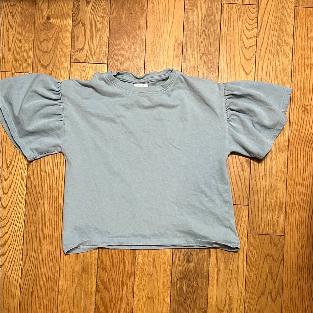 Zara Light Blue puff sleeve flutter shirt size 8 girls